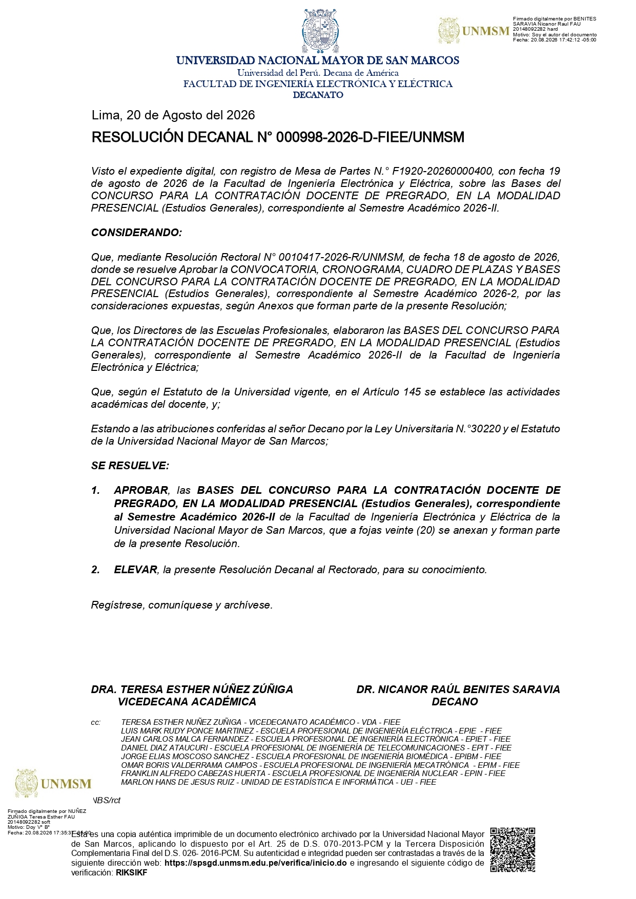 CONCURSO PÚBLICO CONTRATO DOCENTE DE PREGRADO ESTUDIOS GENERALES MODALIDAD PRESENCIAL SEMESTRE ACADÉMICO 2026-II 