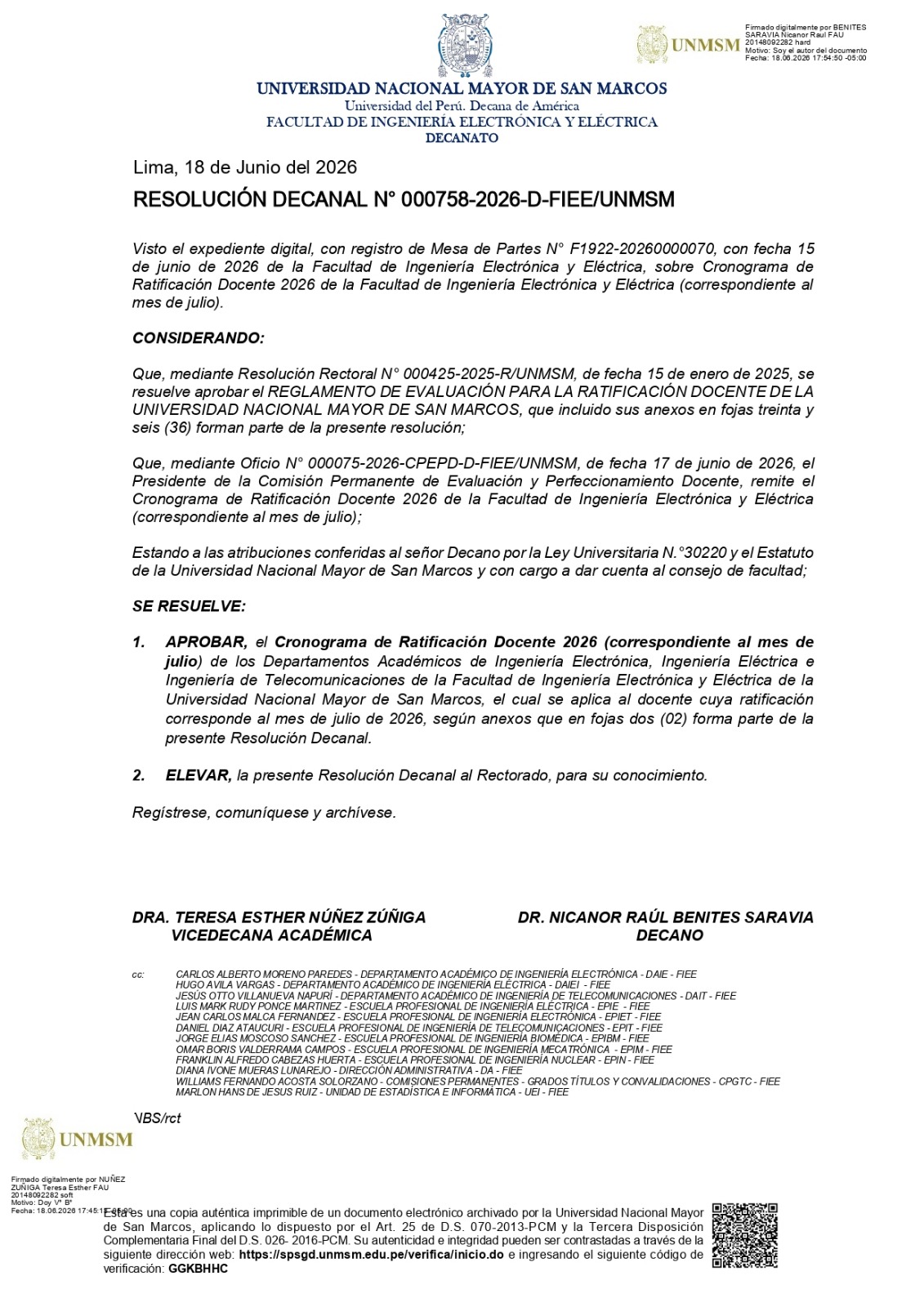 CRONOGRAMA DE RATIFICACIÓN DOCENTE 2026