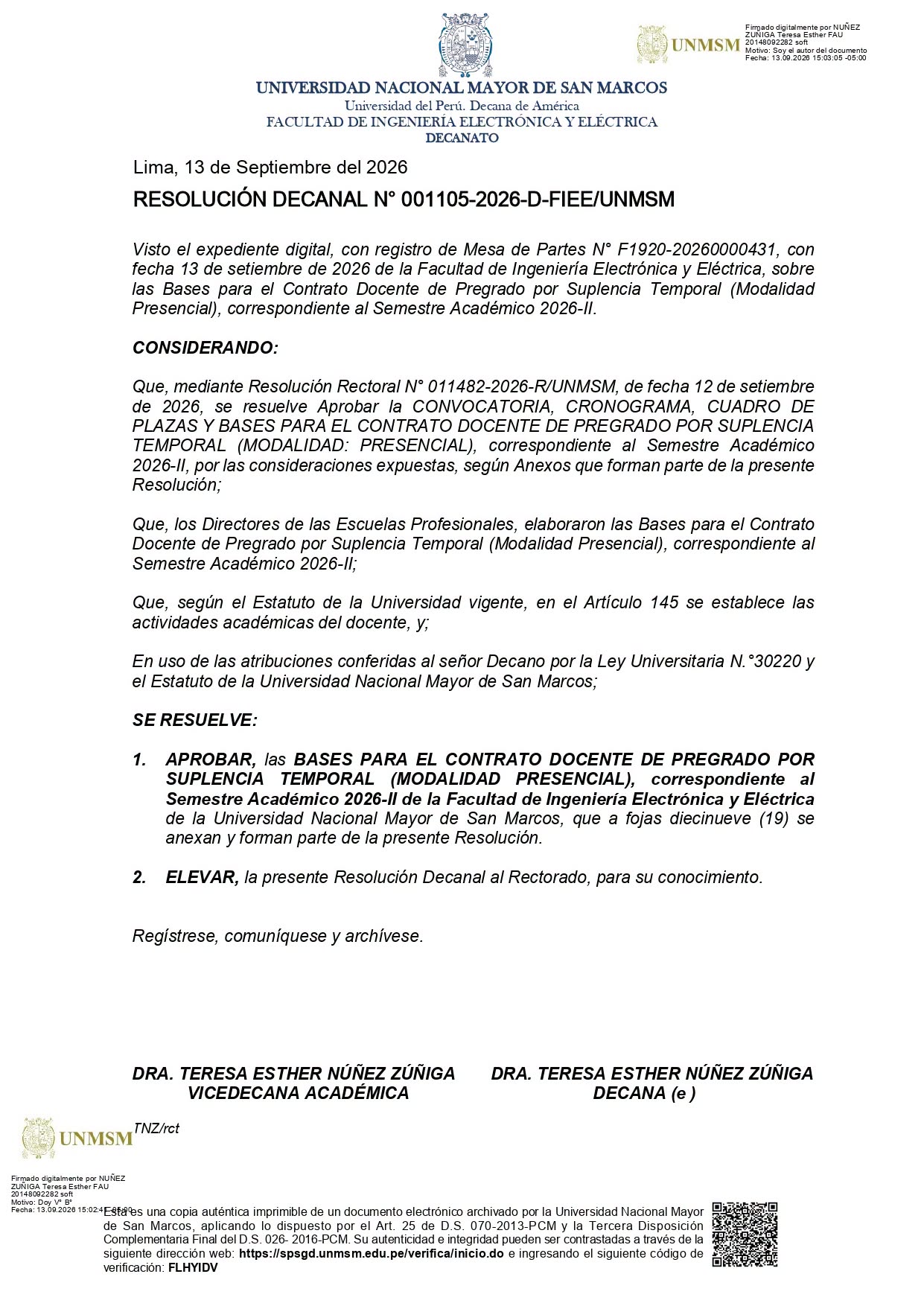 CONTRATO DOCENTE DE PREGRADO por SUPLENCIA TEMPORAL MODALIDAD PRESENCIAL SEMESTRE ACADÉMICO 2026-2