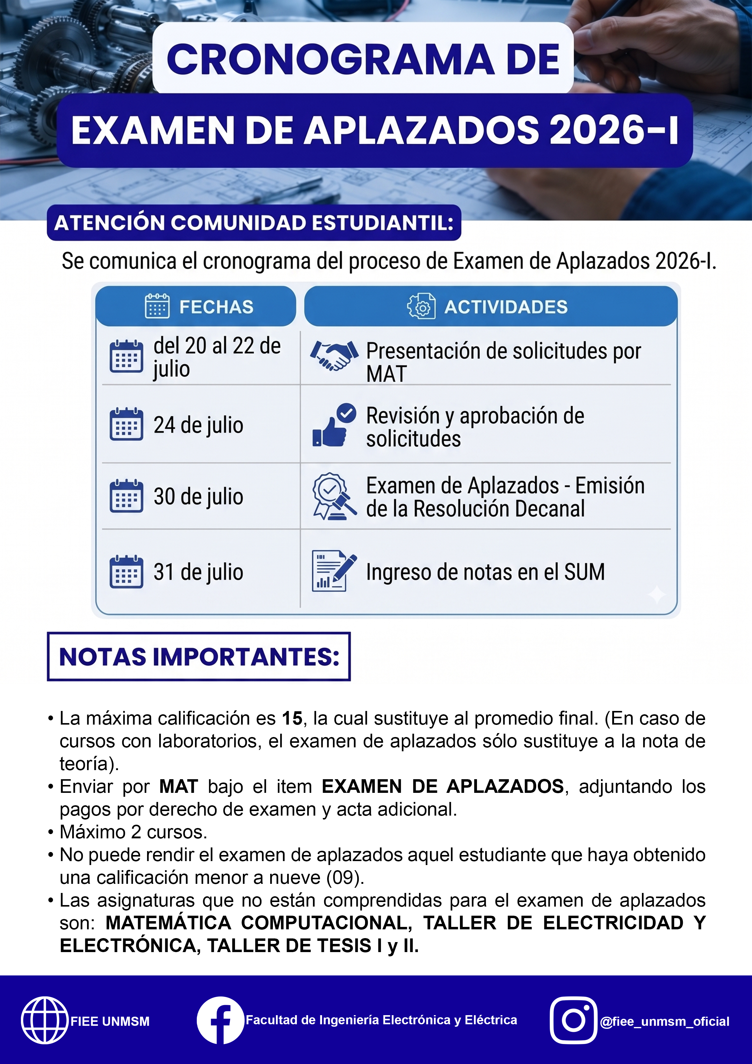 CRONOGRAMA DE EXAMEN DE APLAZADOS 2026-I
