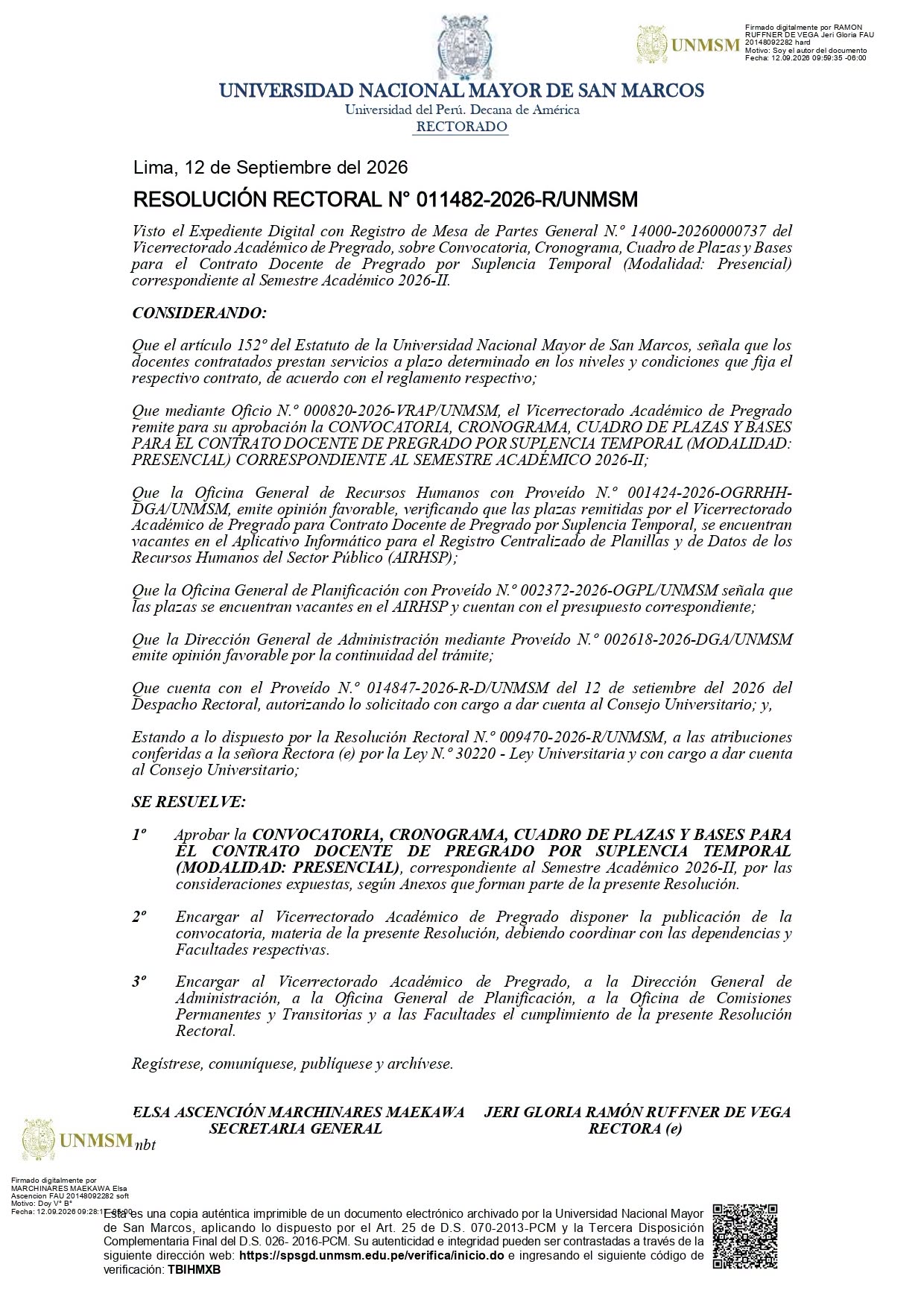 CONTRATO DOCENTE DE PREGRADO por SUPLENCIA TEMPORAL MODALIDAD PRESENCIAL SEMESTRE ACADÉMICO 2026-2