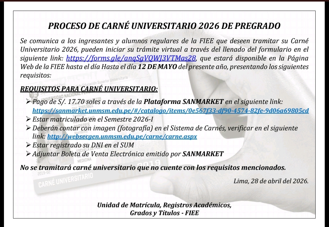 Comunicado Proceso de Carné Universitario 2026 Pregrado