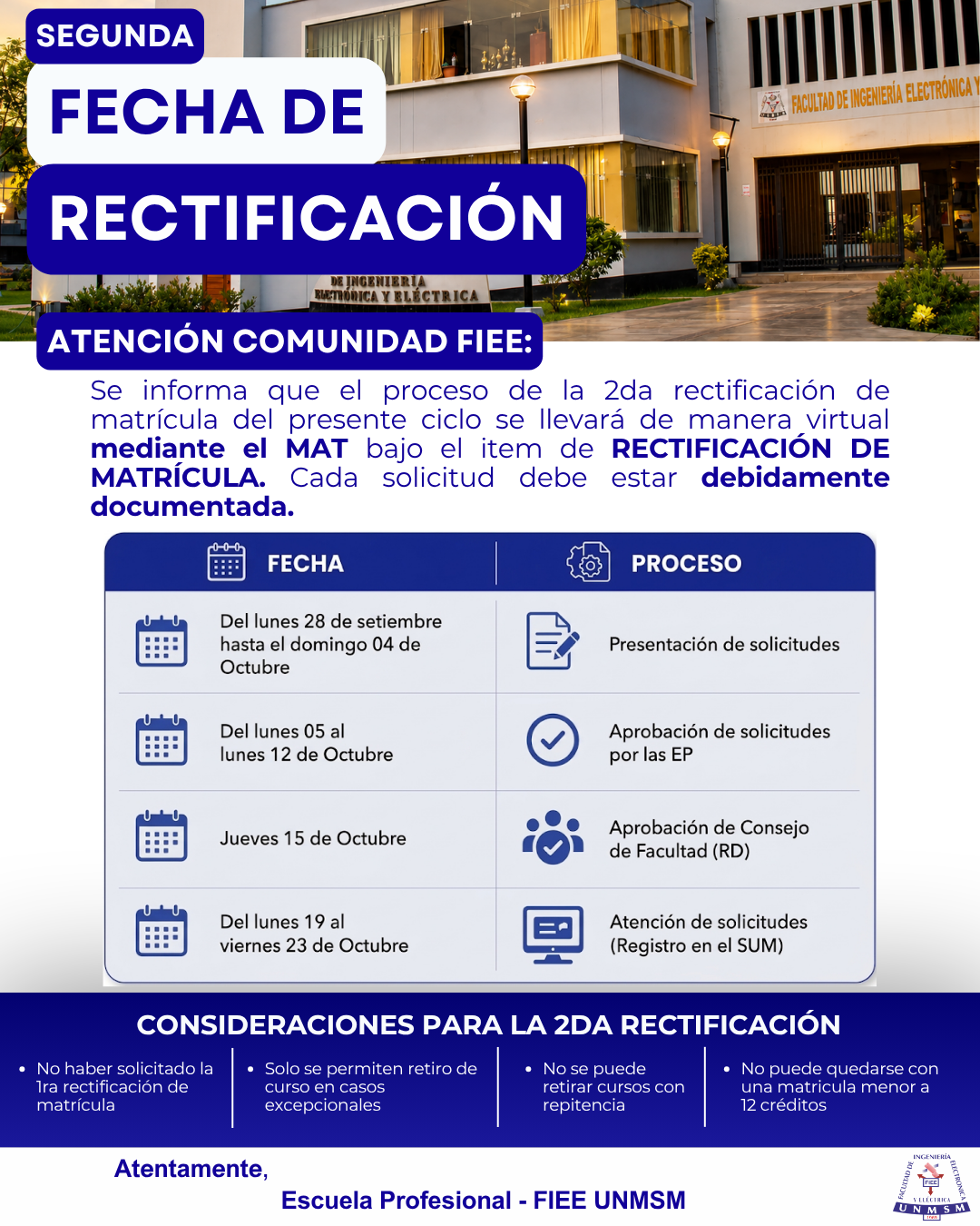 Segunda Rectificación de Matrícula