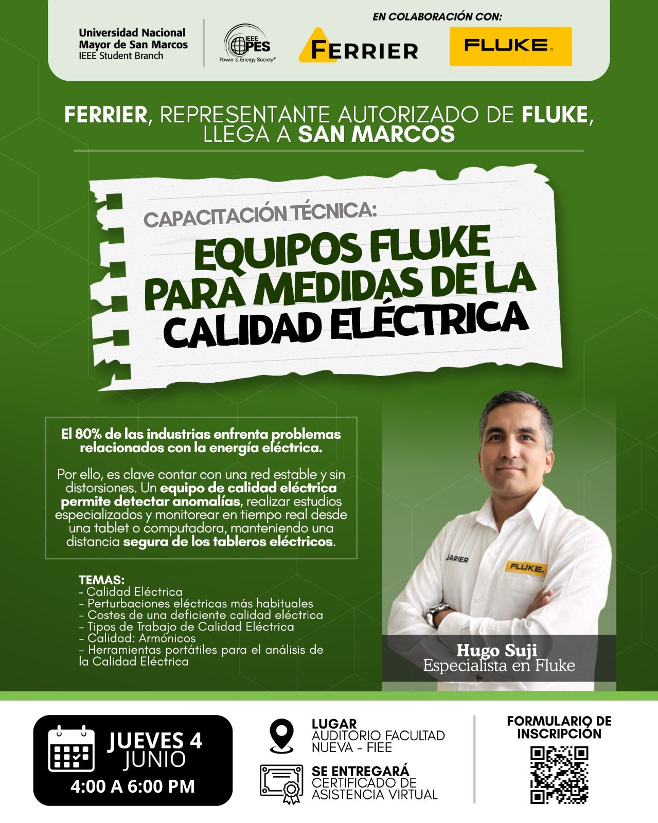 FERRIER, representante autorizado de FLUKE, llega a San Marcos