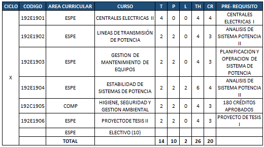 Plan de estudios - Décimo ciclo