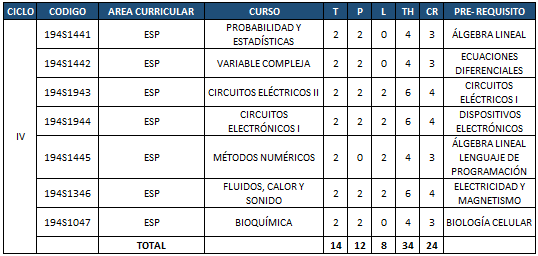 Plan de estudios - Cuarto ciclo