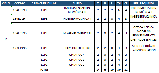 Plan de estudios - Noveno ciclo