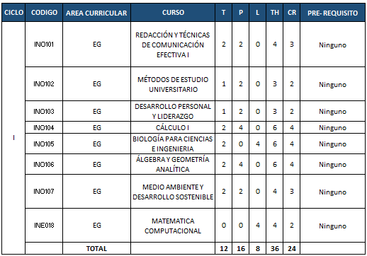 Plan de estudios - Primer ciclo