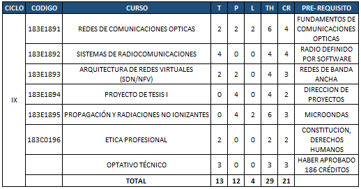 Plan de estudios - Noveno ciclo