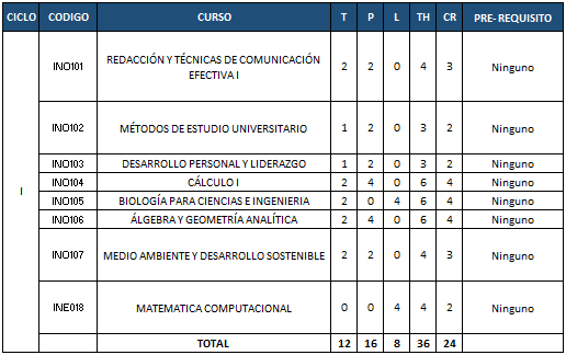 Plan de estudios - Primer ciclo